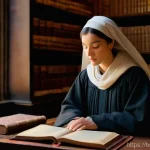 종교적 텍스트의 번역과 해석 - **Prompt 1: The Scholar's Contemplation**
    *   **Subject:** A young, earnest female scholar deepl...