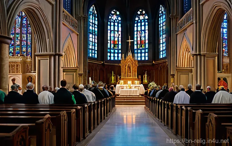 천주교와 개신교의 차이 - Image Prompt 1: The Solemnity of a Catholic Mass**