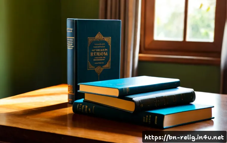 종교 서적과 베스트셀러 - Photorealistic cozy Bengali home library scene, a middle-aged reader comparing two elegant hardcover...